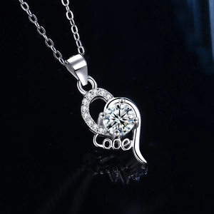 S925 Sterling Silver Moissanite Heart Necklace with Love Pendant and Pave Diamonds