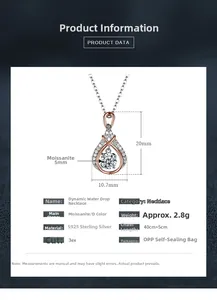 Spécifications détaillées du collier goutte d'eau en argent S925 avec moissanite couleur D