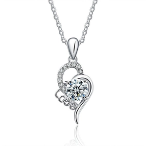 S925 sterling silver heart necklace with moissanite center and 'Love' engraving