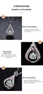 Vue détaillée du pendentif goutte en argent 925 avec moissanite sertie et finition bicolore