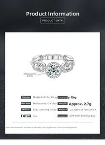 Detail view of S925 sterling silver ring featuring a 5mm D-color Moissanite stone