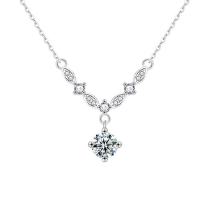 Elegante S925 Sterling Silber V-Halskette mit brillantem rundem Moissanit Anhänger