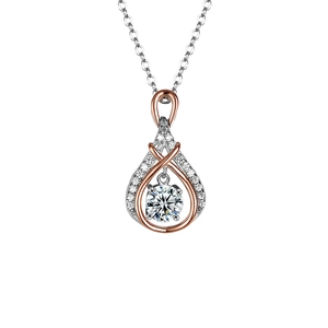 Collier cœur dansant en argent S925 avec pendentif goutte bicolore et pierres brillantes