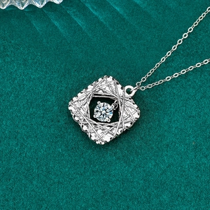 S925 sterling silver dreamcatcher necklace with a dancing moissanite square pendant