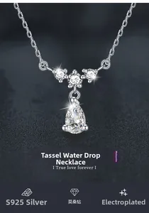 Détail du pendentif moissanite en argent S925 en forme de poire avec pampilles élégantes