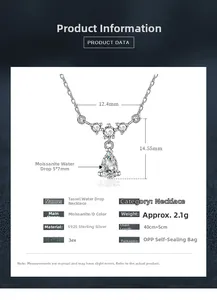 Détails du collier goutte en argent S925 avec moissanite couleur D de 5x7mm et specs