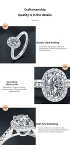 Vue détaillée d'une bague en moissanite ovale et monture en argent S925 poli