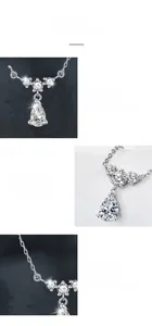 Détails macro du pendentif en moissanite poire avec franges en argent 925 et serti à griffes