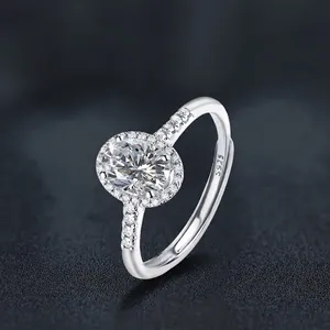 Bague Ovale en Argent Sterling 925 Moissanite pour Femme Bijoux de Mode Ajustables Bague de Mariage Élégante Cadeau