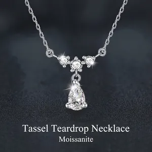 Collier Pendentif Moissanite Goutte d'Eau en Argent Sterling 925 Femme Chaîne de Clavicule à Gland Bijoux de Luxe
