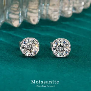 925 Sterling Silber Moissanit Ohrstecker Für Damen D Farbe VVS1 Rundschliff 1 Karat Moissanit Ohrringe Mit GRA Zertifikat Geschenkbox Modeschmuck