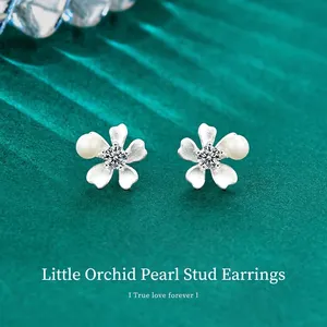 Boucles d'Oreilles Clous en Argent Sterling 925 Moissanite Orchidée Fleur Avec Künstliche Perle Pétale Givré Bijoux Cadeau Pour Femme
