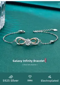 Dettaglio macro del bracciale infinito in argento S925 con moissanite e placcatura oro