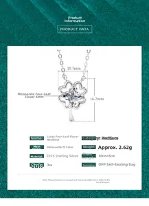 Detailed size specifications for the S925 sterling silver moissanite clover necklace