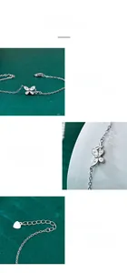 Detailed macro view of S925 silver butterfly bracelet featuring marquise moissanite stones