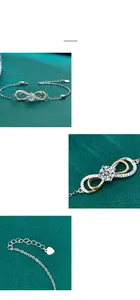 Dettaglio macro del bracciale infinity in argento S925 con moissanite centrale a 4 griffe
