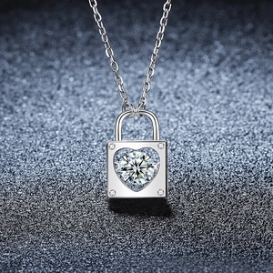 925 Sterling Silber Moissanit Halskette Tanzende Herz Schloss Anhänger Herzschlag Schmuck Halsketten Für Damen Valentinstag Geschenk