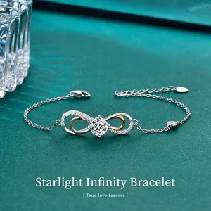 Bracciale Infinity in Argento Sterling 925 con Moissanite per Donna Design Bicolore di Nicchia 1ct Taglio Rotondo Gioielli