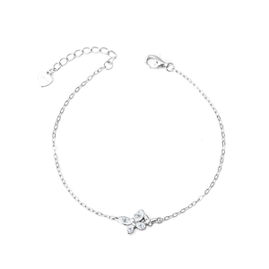 Elegant S925 sterling silver butterfly bracelet with sparkling zircon stones on white backdrop