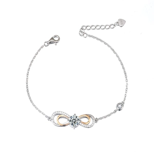 Bracciale infinito in argento 925 da donna con pietre moissanite e dettagli oro rosa