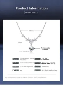 Detail specifications of S925 silver wheat necklace with 6.5mm D-color moissanite pendant