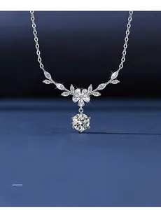 Macro shot of Moissanite wheat necklace pendant with 3EX cut diamond sparkle details