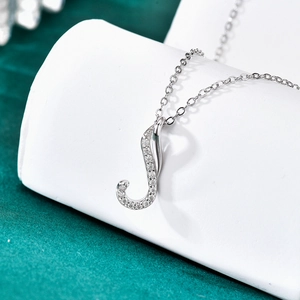 S925 Sterling Silver letter J necklace with sparkling moissanite stones for women