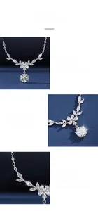 Detail of Moissanite wheat floral necklace showing S925 silver prong setting and craftsmanship