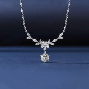 Elegant Wheat Ear Floral Pendant Necklace 1 Carat Moissanite S925 Sterling Silver Chain Necklace For Women Jewelry Gift