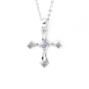 S925 sterling silver cross necklace featuring a square moissanite pendant on a silver chain