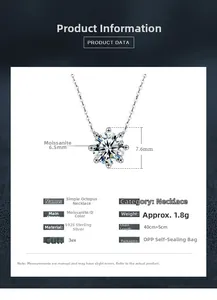 Dettagli della collana in Moissanite da 6,5 mm con castone a 8 griffe in argento S925 puro