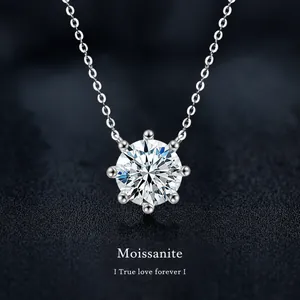 Collana con Pendente in Moissanite in Argento Sterling S925 per Donna 1 Carato Colore D VVS1 Catena a Otto Rebbbi Gioielli
