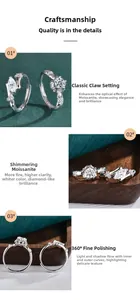 Detailed view of S925 silver moissanite rings with six-prong setting and adjustable band