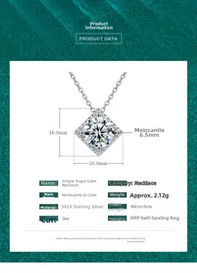 Detailed product specifications for the S925 sterling silver moissanite pendant necklace