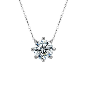 Collana classica in argento sterling 925 con pendente moissanite e castone a 6 griffe