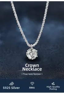Detail of S925 sterling silver crown pendant with shimmering Moissanite stone
