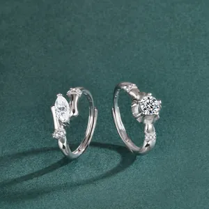 S925 Sterling Silver Moissanite Adjustable Ring For Women Men Bamboo Knot Design Fashion Jewelry Wedding Engagement Gift