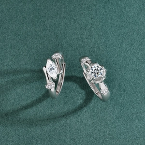 S925 sterling silver couple rings with marquise and round cut moissanite stones