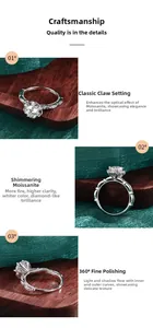 Détail de la bague en argent S925 avec moissanite à six griffes et petits diamants