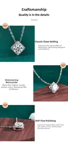 Macro detail of square halo moissanite pendant featuring four-prong setting and 925 silver