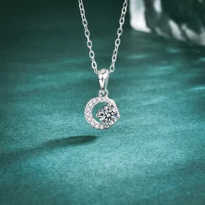 S925 Sterling Silver Crescent Moon Necklace For Women Elegant Moissanite Pendant Rhinestone Clavicle Chain Jewelry Gift
