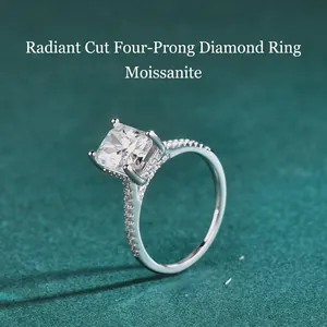 Luxuriöser S925 Sterlingsilber Moissanit Ring Für Damen Radiant Schliff Moissanit Hochzeitsring Pave Band Strass Schmuck