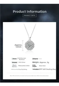 Vue détaillée du pendentif kaléidoscope en argent S925 serti d'une moissanite 0,5ct