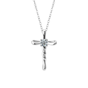 Elegante collana a croce in argento sterling S925 con una brillante moissanite tonda al centro