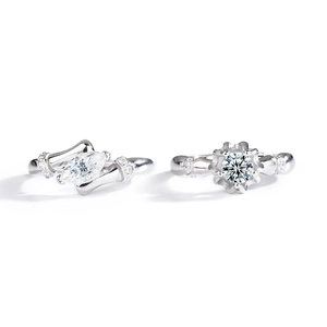 S925 sterling silver couple rings with marquise and round cut moissanite stones