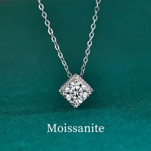 925 Sterling Silver Moissanite Square Halo Pendant Necklace Simple Fashion Moissanite Jewelry For Women Gift With GRA Certificate