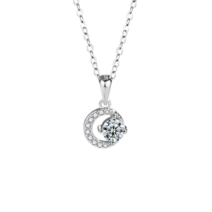 S925 sterling silver moon necklace with moissanite pendant and sparkling pavé accents