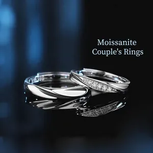 S925 Sterling Silver Ripple Mobius Couple Rings For Women Men Moissanite Inlaid Plain Band Adjustable Opening Jewelry