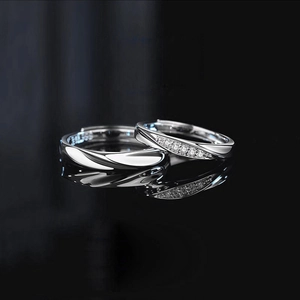 S925 sterling silver Rupert's Tear couple rings with adjustable band and zircon accents