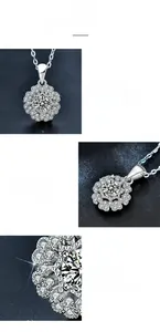 Détail macro du collier kaléidoscope en argent S925 avec pendentif fleur en moissanite